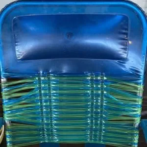 vintage folding jelly tube lawn chair Inflatable Headrest Metal Green/blue